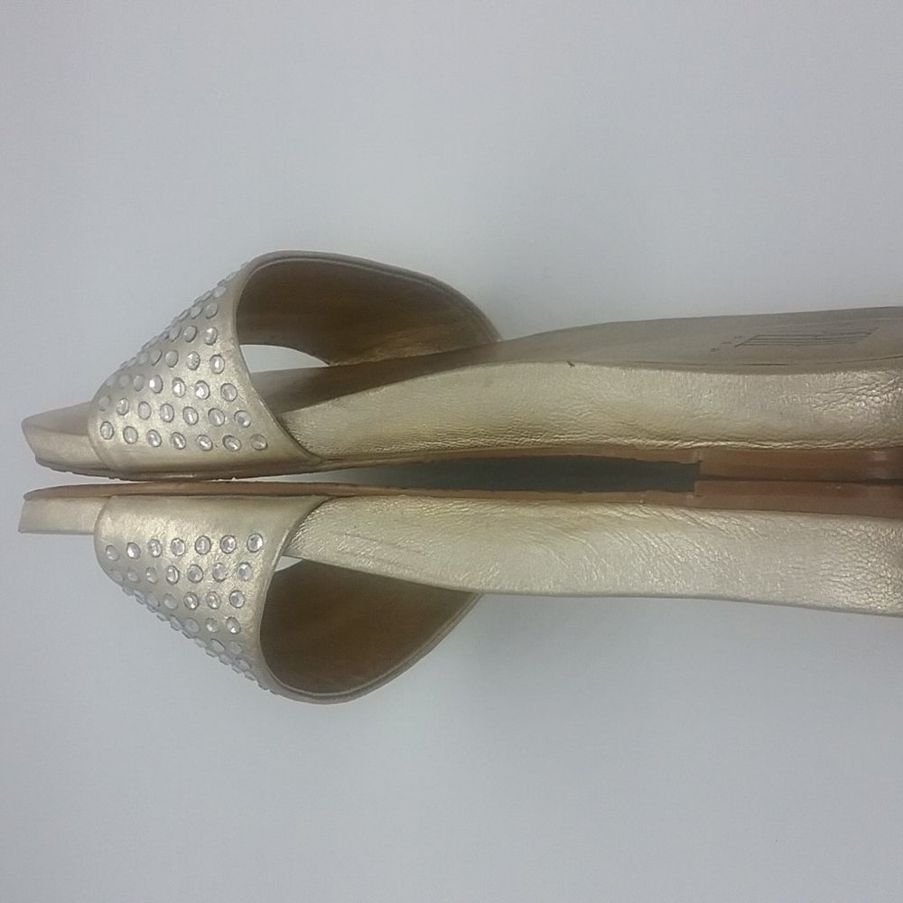 Pelle Moda Gold Leather Rhinestone Slides - Picture 7 of 12